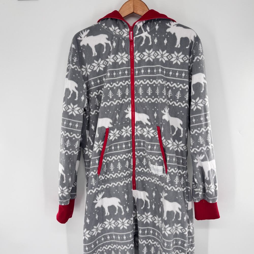 Tipsy Elves Grey Moose Christmas Jumpsuit Adult M Fleece One Piece Pajamas